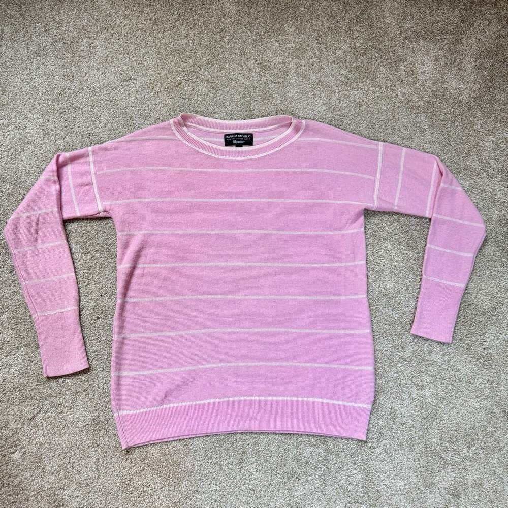 Banana Republic Light Pink and White Striped Sweater